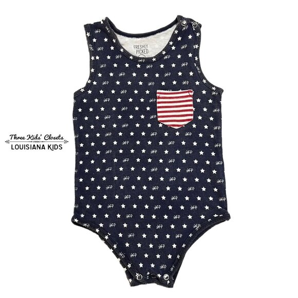 Freshly Picked 12m Patriotic Stars & Stripes Tank Bodysuit Onesie - Picture 1 of 5